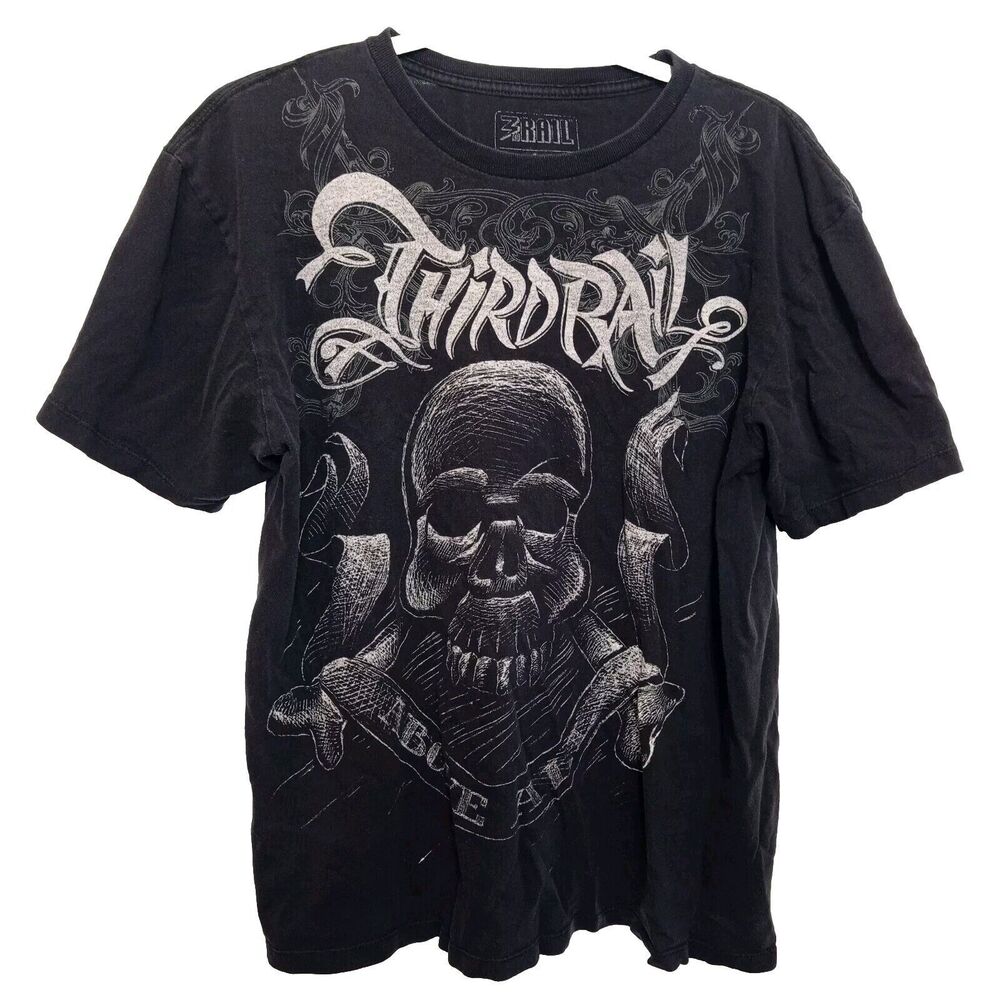 3rd Rail Above All Skull T-Shirt Black and White Graphic Print Men's Large